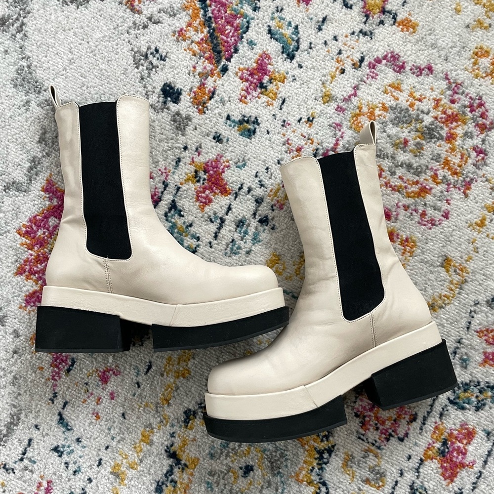 Paloma Barcelo Aimar Ivory Platform Luxury Spanish Leather Boots 40 Chelsea